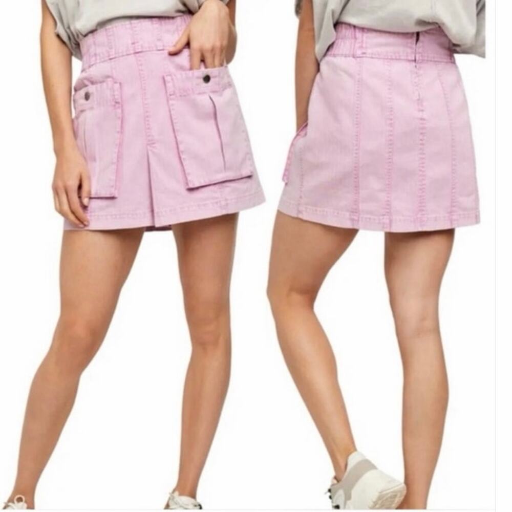 Free People Women's Pink Valley Girl West Coast Mini Denim Skirt Sz 2 Preppy Y2K
